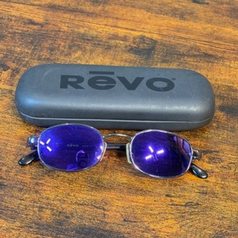 Revo RE1112 080/27 46mm Gunmetal Sunglasses Blue Lenses Italy Matrix Cyberpunk